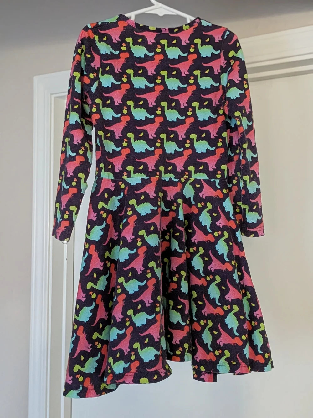 Svaha Colorful Dinosaurs Long Sleeve Kids Twirl Dress